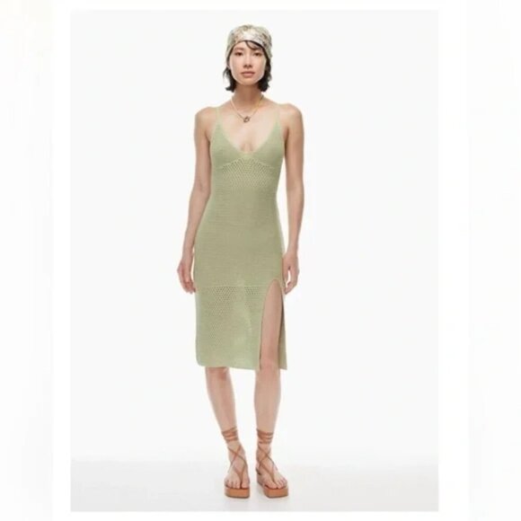 Aritzia Wilfred Evie Crochet Midi Dress Sage Pale Green Size Small - Picture 3 of 11